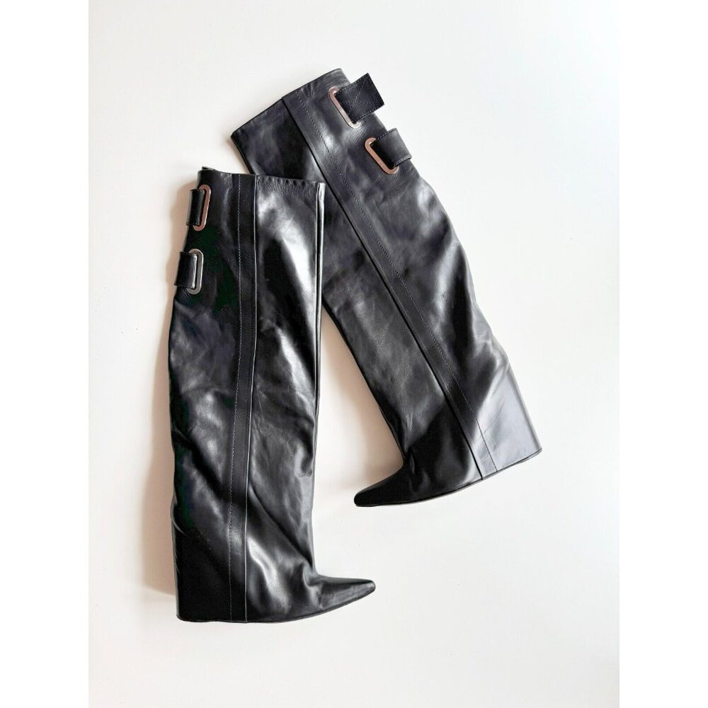 BALENCIAGA Astrogirl Black Leather TK Over The Knee Tall Wedge Boots, Size 39.5 - Picture 2 of 16